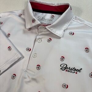 Barstool Golf Santa Head Polo Men's M White Stretch‎ Christmas Print Performance